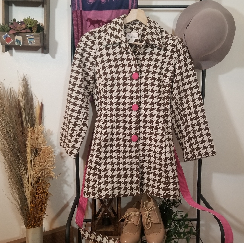 3 SISTERS Chocolate/Cream/Pink Pattern Coat